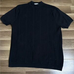 Topman Men's Black Tight-Knit Pullover Sweater Mock Neck Short Sleeve XL